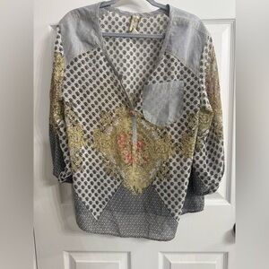 Aratta Gray and Gold Patchwork Blouse large